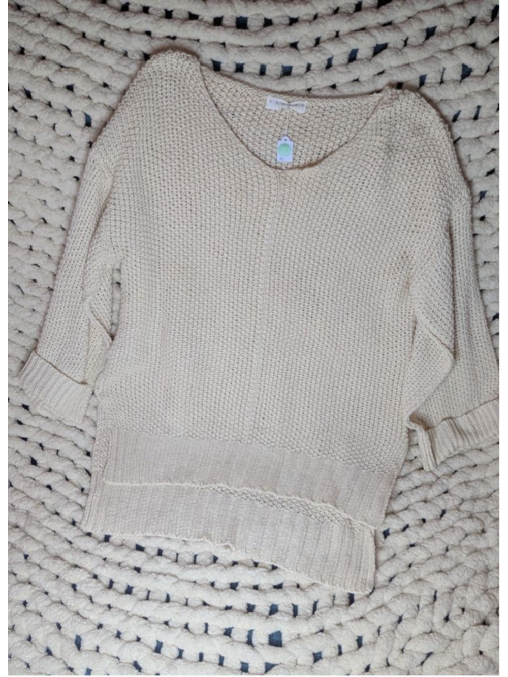 Exlura M/L Cream Chunky Knit Sweater Women's 3/4 Sleeve Oversized Pullover